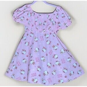 Hello Kitty Dress Girls 14 Pink Puff Sleeve Square Neck Cotton Character Kawaii